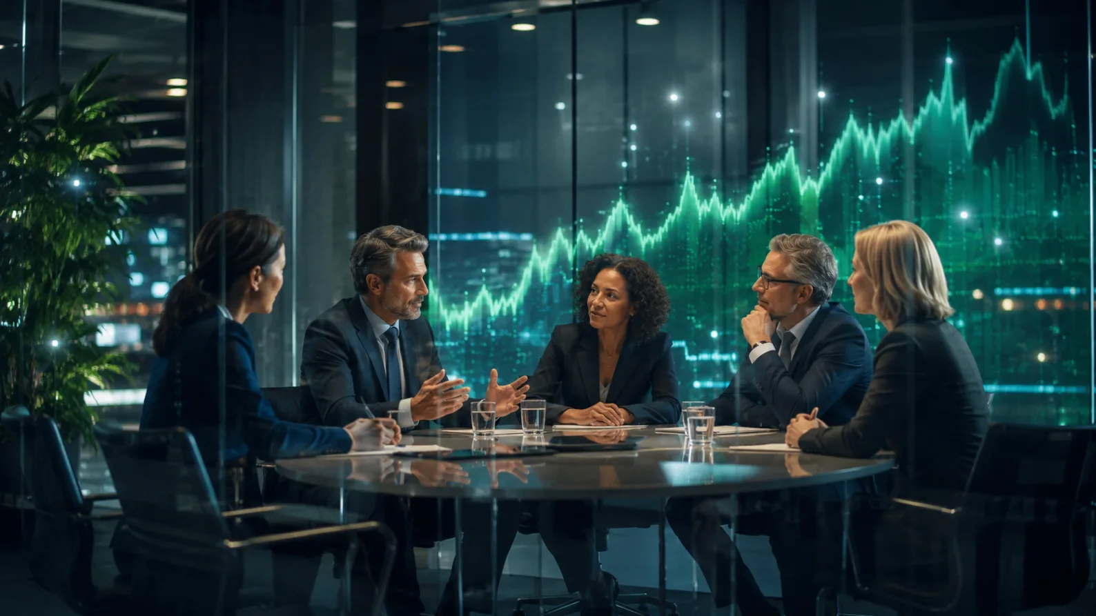 Strategy boardroom with abstract sector grid representing GICS classification