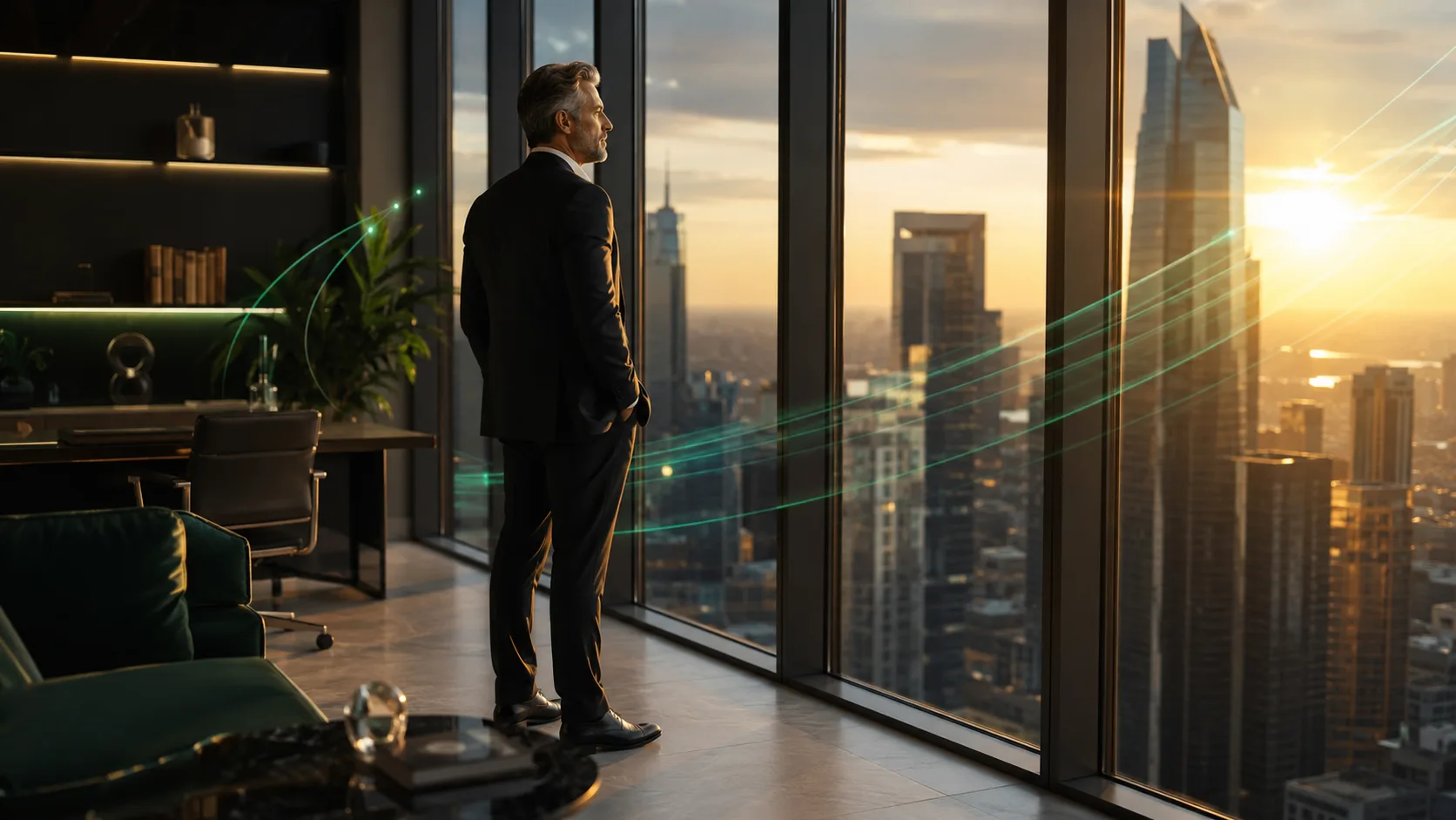 City skyline at sunset representing the workings of global stock markets